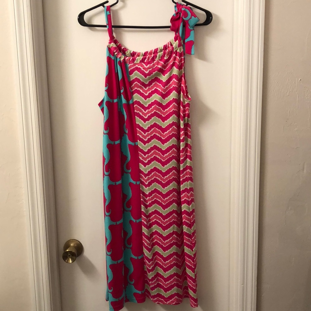 Tracy Negoshian halter tie two tone dress L
